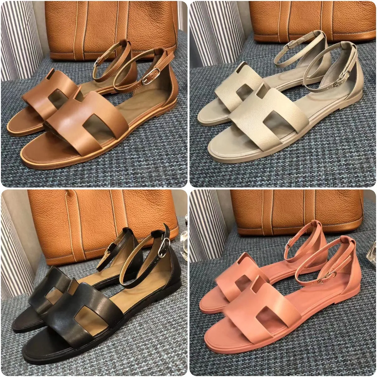 Luxury Leather Santorini Sandals Women's Fashion Flats, Genuine Calfskin  Peep Toe Casual Summer Scuffs, Comfortable Walking Shoes Size 35-41