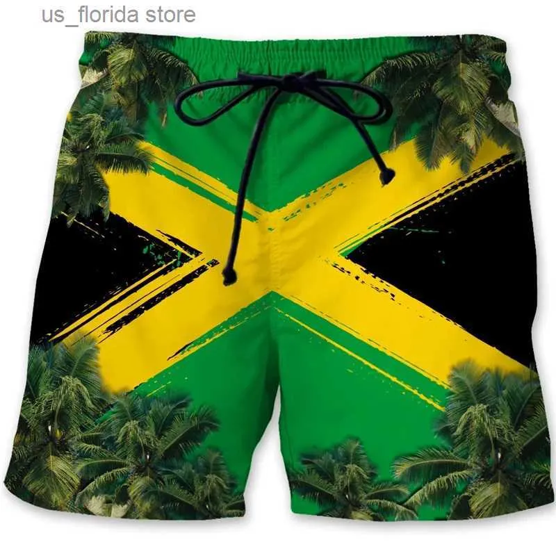 Pantaloncini Da Spiaggia Uomo Rasta Jamaica Lion - Con Tasche, Vita Elastica, Asciugatura Rapida