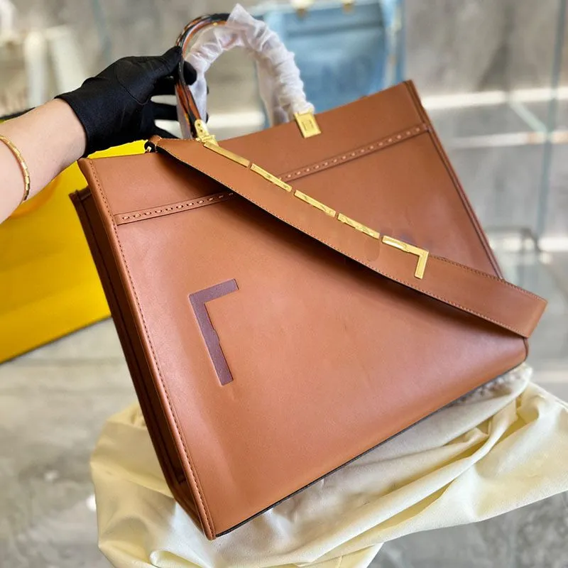 Sunshine Brown Black Leather Tote Womens Luxury Designer Handbag Women's Tote Shoulder Bag Crossbody Fashion Shopper Bag