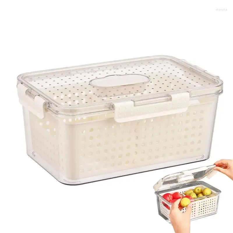 Storage Bottles Produce Saver Container Refrigerator Fresh Vegetable Fruit Box Drain Basket Containers Pantry Kitchen Organizer