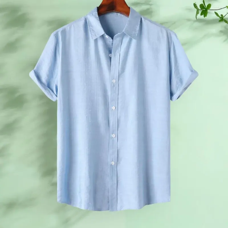Camisas casuais masculinas soltas fit camisa masculina lapela colar elegante verão com design sem costura elástico para confortável