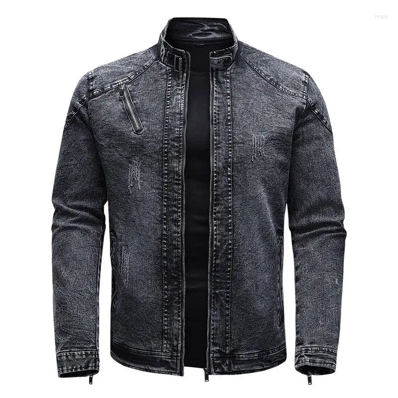 Men's Jackets 2024 Autumn Stand Collar Denim Jacket Youth Casual Stretch Washed