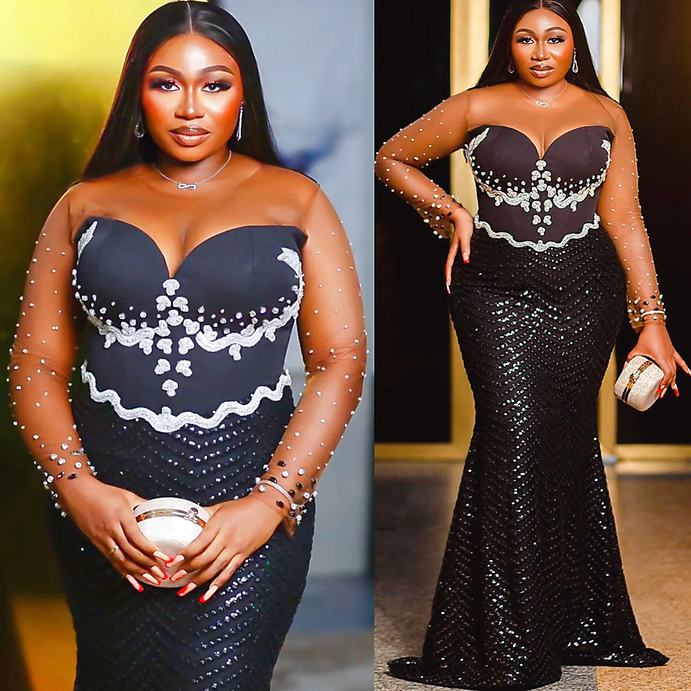 Aso Ebi 2024 Black Sirmaid Prom Dress Crystals Crystals Crystals Soints Soirée Fête formelle Deuxième réception 50e anniversaire Robes de fiançailles