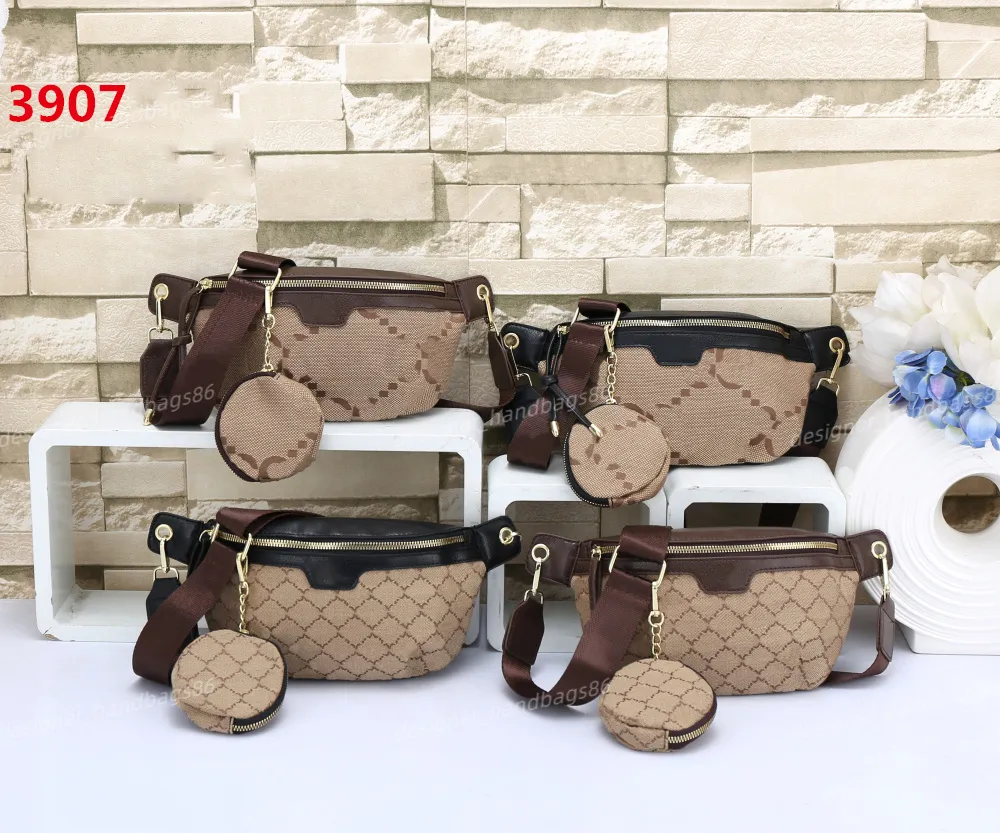 Set di due pezzi Borsa a tracolla Portafoglio circolare Portachiavi Marsupi Borse di lusso Borse in pelle PU Elegante marsupio Designer Borsa a tracolla Uomo Marsupio marrone Cartella LY