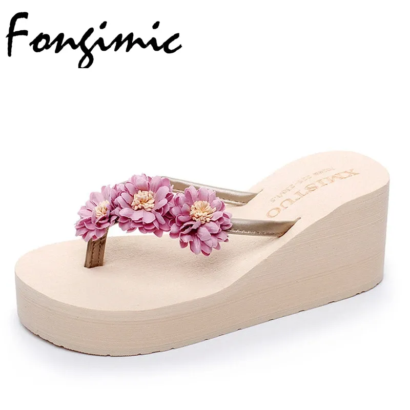 Flops Fongimic Boemia fiori Donne Donnettatori Flip spiaggia Flip spessi pantofole estate Schede Scarpe colorate Coloro Flip Flip Flip