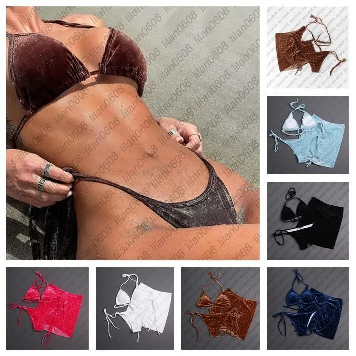 2024 Jacquard Damen Bademode Dreiteiliger Samt Bikini Badeanzug Mode Damen Badeanzug Schwimmrock