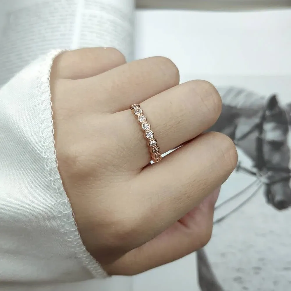 Dainty 14K Altın Yüzük Kadınlar için Basit Geometrik Heksagone Zirkon Gül Gold Günü Hediyesi Moda Mücevherleri9