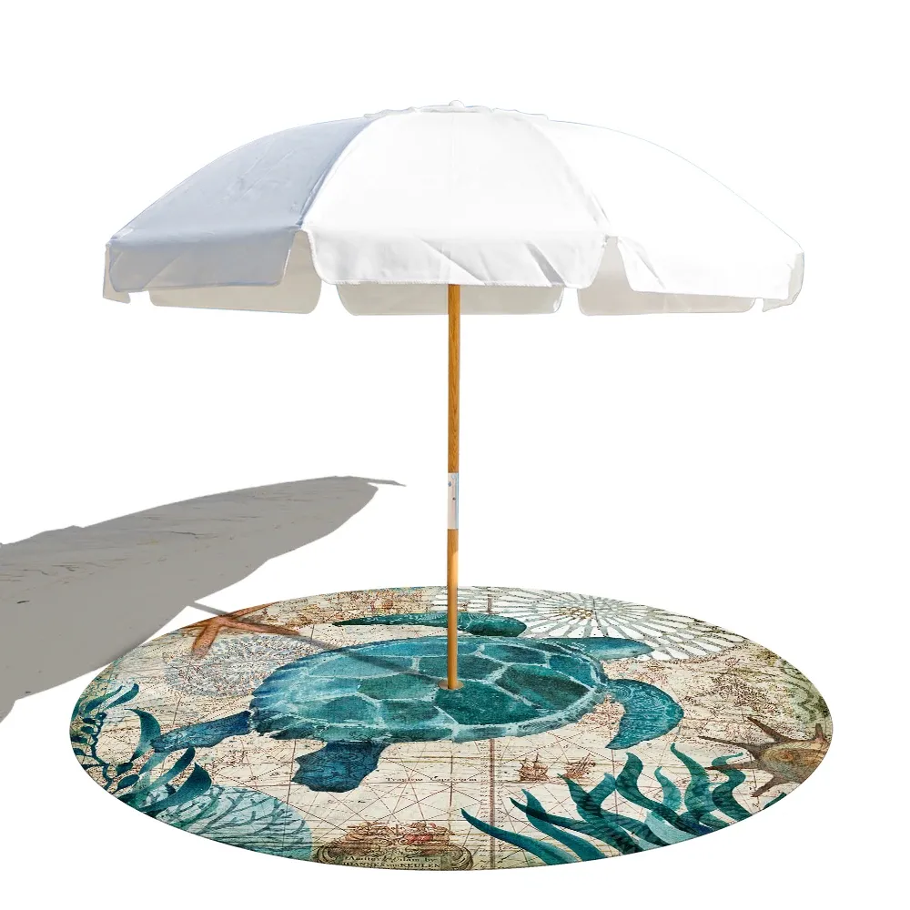 Mat Sea Turtle Round Beach Mat For Umbrella Fixed With 8CM Hole Sanp Buttons Microfiber Quick Dry Beach Towel Circle Yoga Mat 2 Size