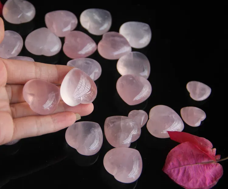 Natural Rose Quartz Heart Shaped Pink Crystal Carved Palm Love Healing Gemstone Lover Gife Stone Crystal Heart Gems