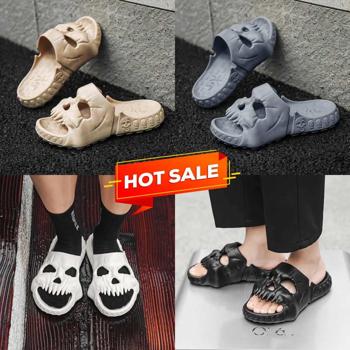 Zomer pantoffels voor heren en dames Effen kleur Schedelkop Sandalen met platte hak van Dalwucavsr Designer Hoge kwaliteit modeslippers Waterdichte strandsportslippers GAI