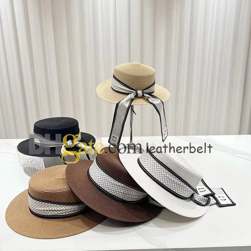 Bred Brim Fisherman Hat Summer Beach Sun Hat Luxury Flat Bucket Hatts With Silk Scarf Women Outdoor Straw Cap