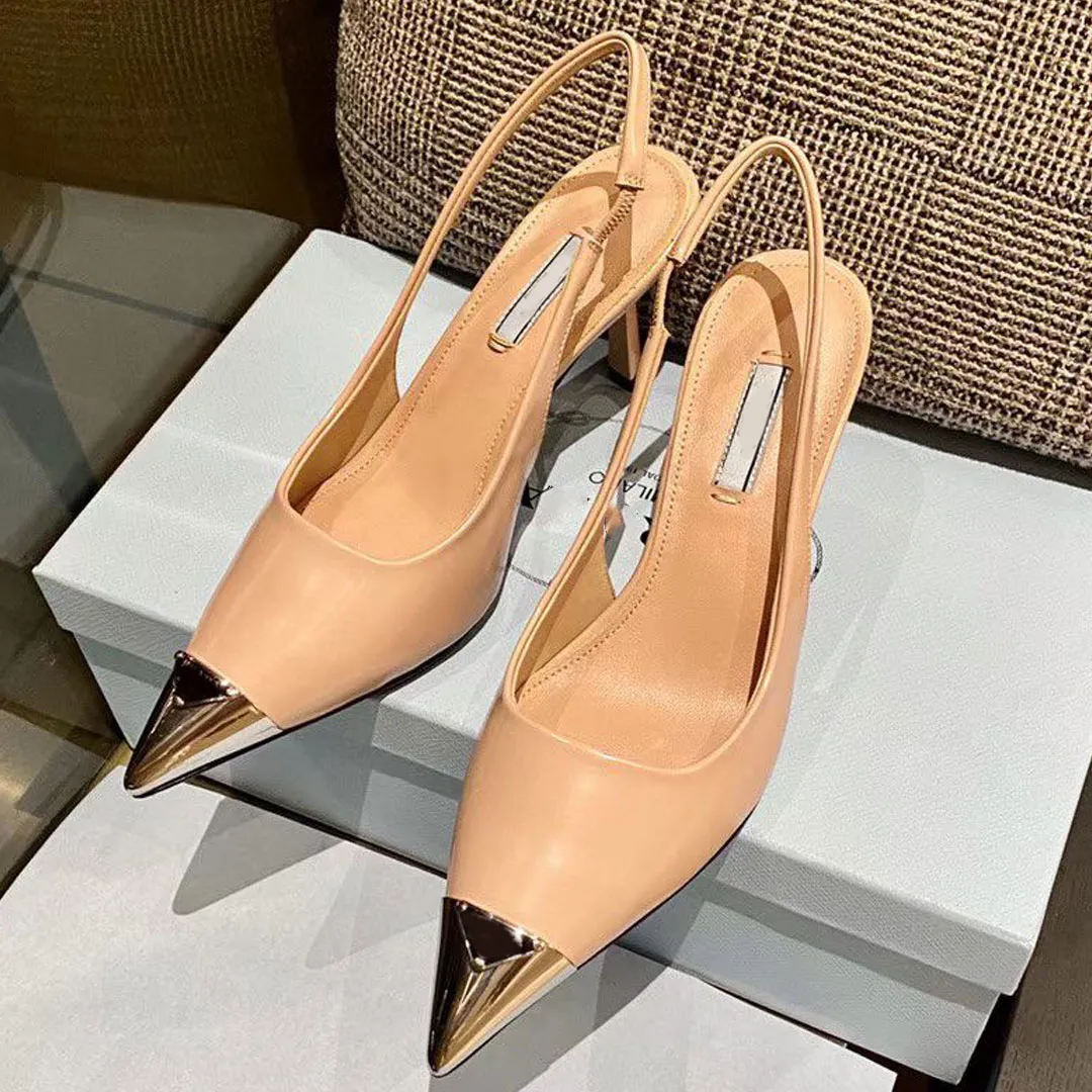 Kitten Heel Shoes Designers Sandals Pointy Toes Patent Leather Slingbacks 10.5cm High Heeled Pumps Heels Sandal Metal Toe With Box Womens Dress Shoe