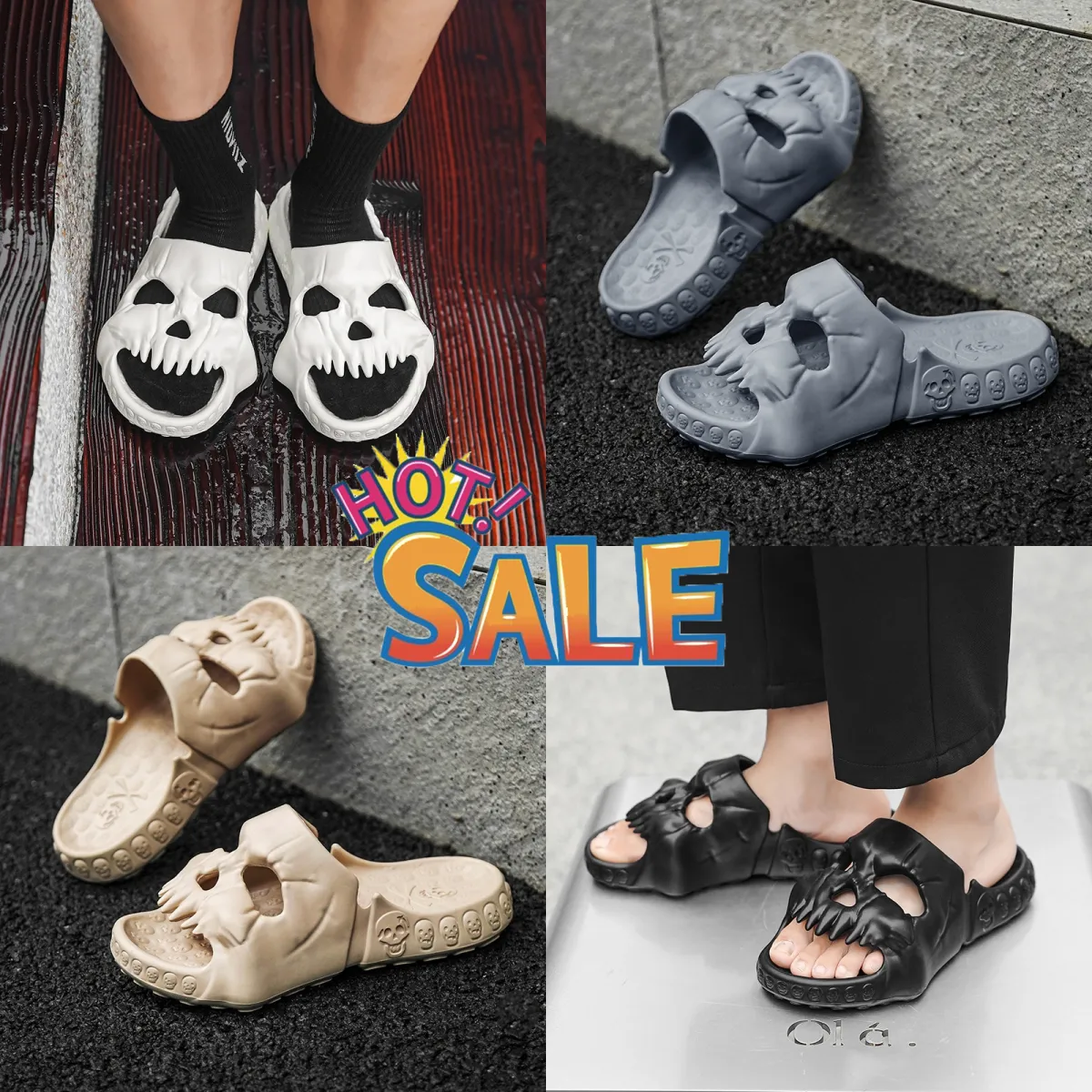 Zomerslippers voor heren en dames Effen kleur Schedelkop Sandalen met platte hak van Yueyuxtlc Designer Hoge kwaliteit modeslippers Waterdichte strandsportslippers GAI