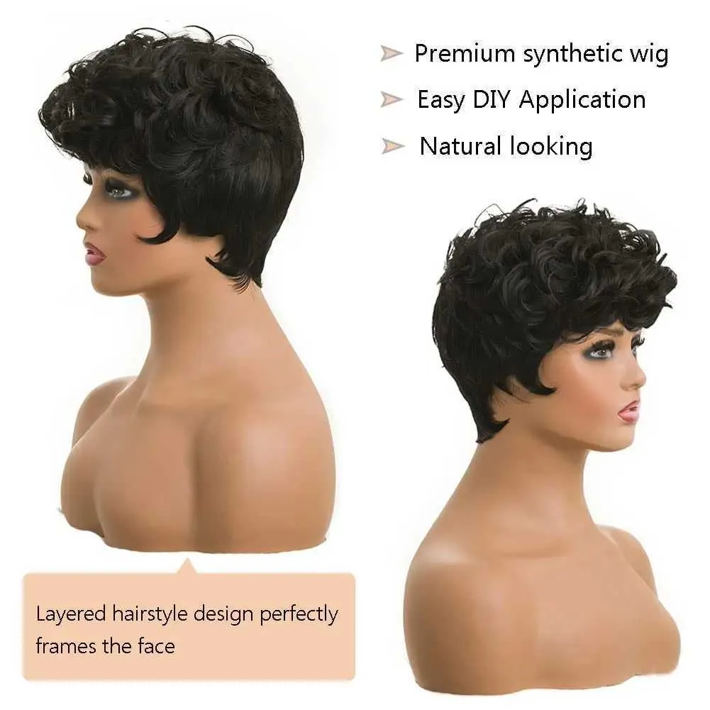Peruki syntetyczne peruki Cosplay Black Short Pixie Peruki dla kobiet kręcone naturalne falerze syntetyczne peruki włosy naturalny czarny 240318