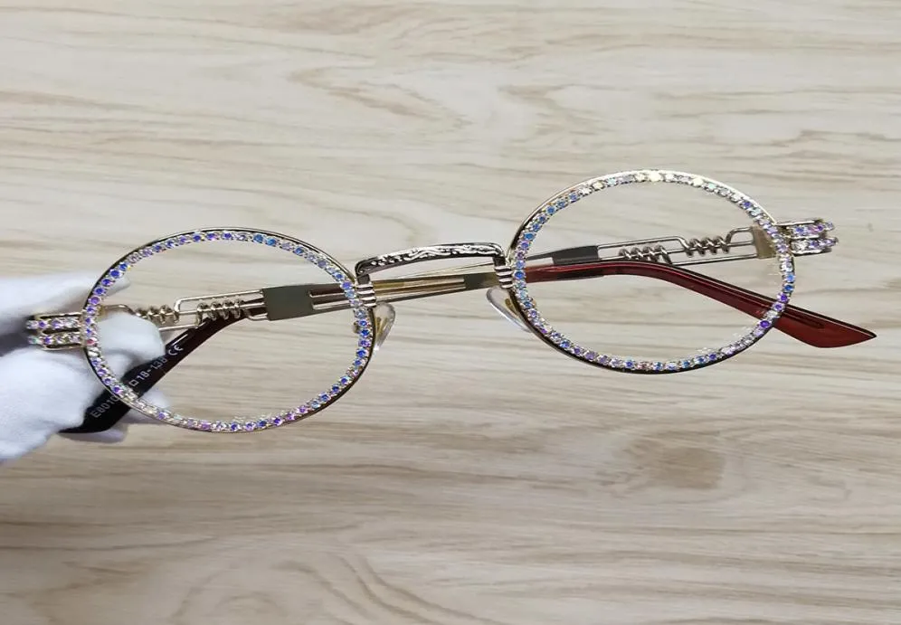 20round okulary przeciwsłoneczne steampunk metalowa rama rroda rhinestone przezroczystą soczewki retro okrągło okulary przeciwsłoneczne T2001069409471