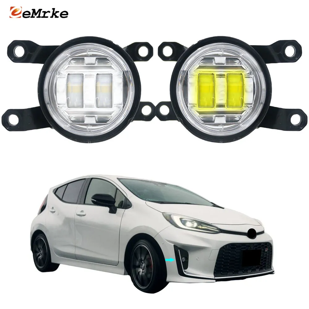 Eemrke ledde bil dimma lampor för Toyota Aqua GR Sport 2021 2022 2023 Front Bumper Fog Lamp med lins som kör DRL 30W 12V Vit eller gul