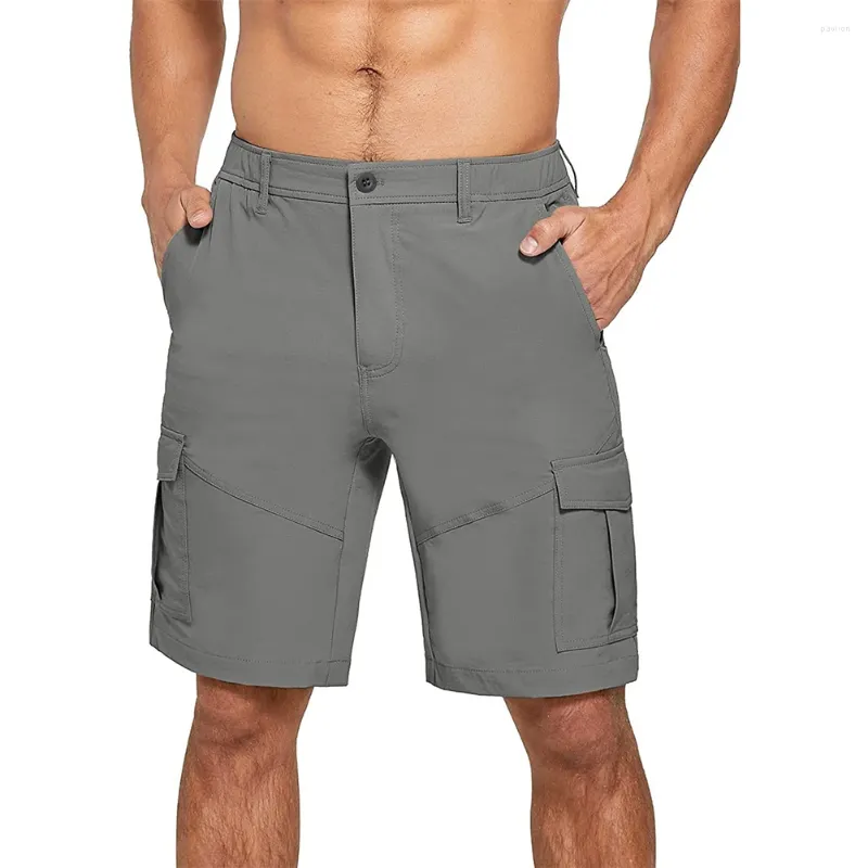 Men's Shorts Cargo Half Pants Chino Short Daily Flat Front Mens Multi Pockets Regular Solid Color Casual