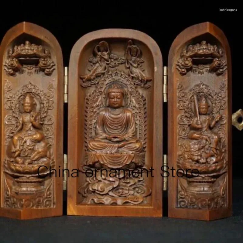 Dekorative Figuren Retro japanischer Netsuke alter Buchsbaum geschnitzt dreioffene Nische für Buddha-Statue