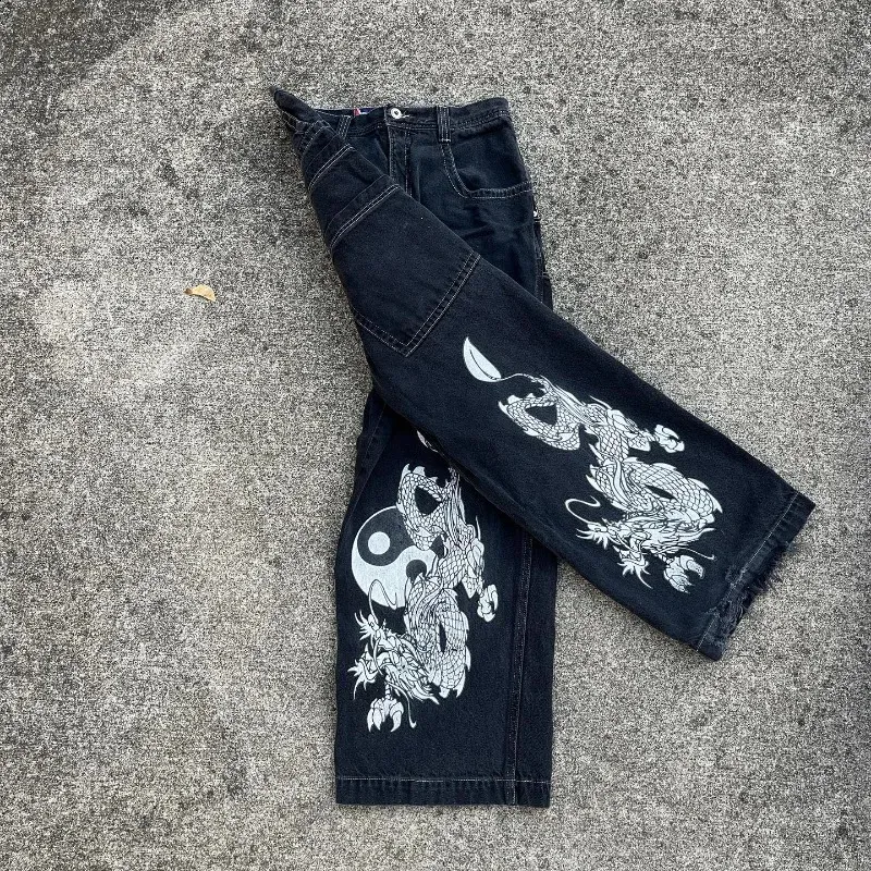 JNCO abbigliamento uomo Y2K Jeans larghi vintage Stampa drago grafica Harajuku Gothic streetwear donna Hip Hop gamba larga 240311