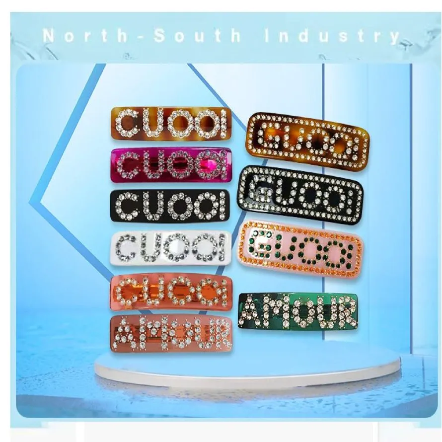 fashion luxury acrylic Hair Clips Barrettes girls nice personality G letters designer colorful crystal stone hairpins brand box pa292N