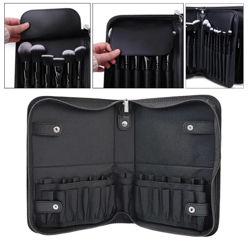 Sacs à cosmétiques Pinceaux de maquillage professionnels Sac organisateur Compact Stand-Up Zipper Design Noir