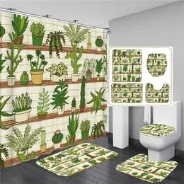 Shower Curtains Tropical Plant Leaves Cactus 3d Shower Curtain Bathroom Curtains Pedestal Carpet Toilet Cover Lid Non-slip Rug Bath Mat Set