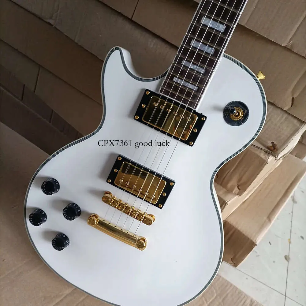 Strings Left Handed White Electric Guitar with Gold Hardware Rosewood Fretboard