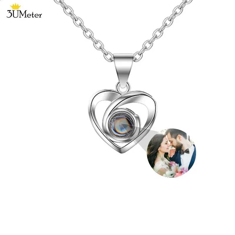 Customized Po Projection Necklace Personalized Women Zircon Heart Pendant Memories Jewelry 240313