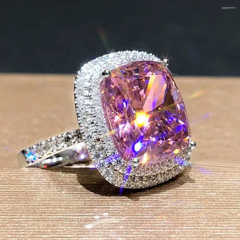 Pierścienie klastra Hoyon Moissanite cyrkon Square Pink Princess Pierścień Sier Sier Damond Diamond Bejdów Wedding Biżuter