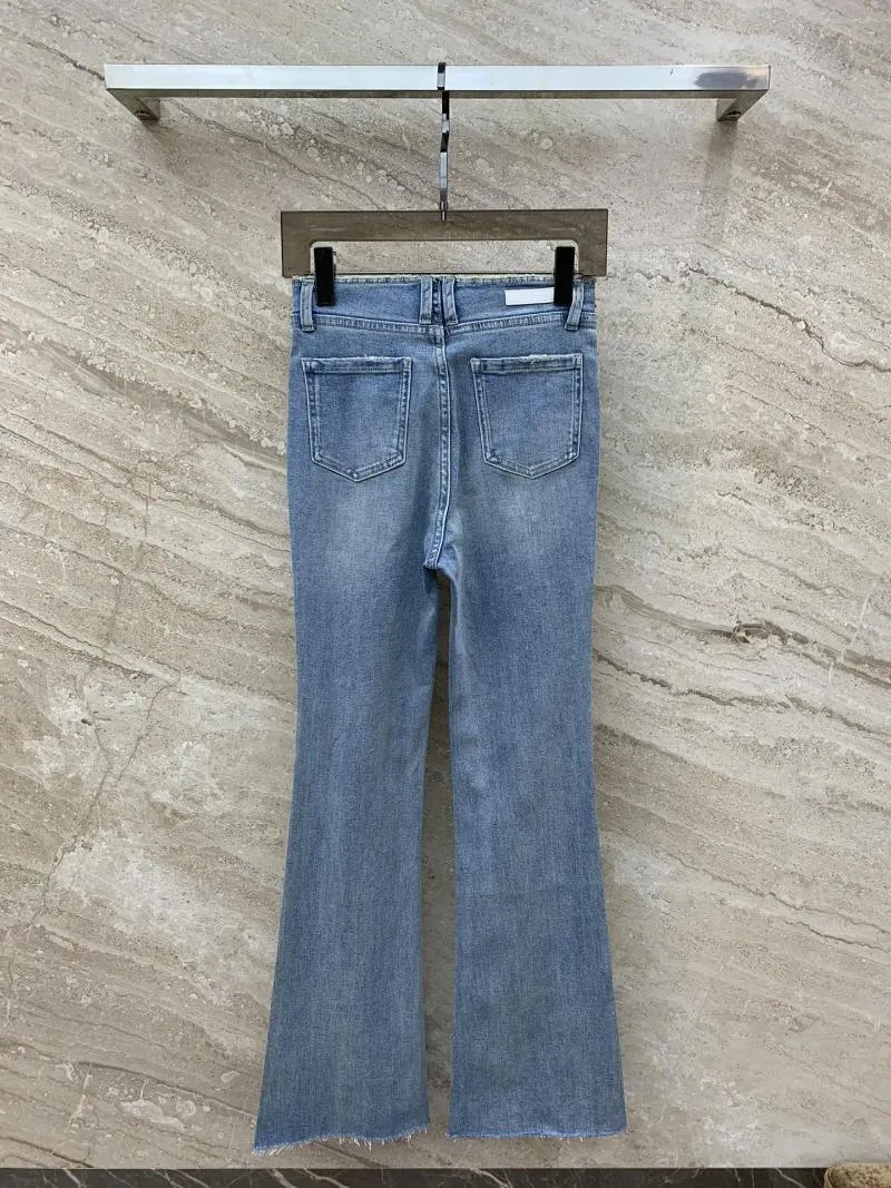 Jean femme 2024 bleu pantalon évasé taille haute pantalon slim polyvalent.