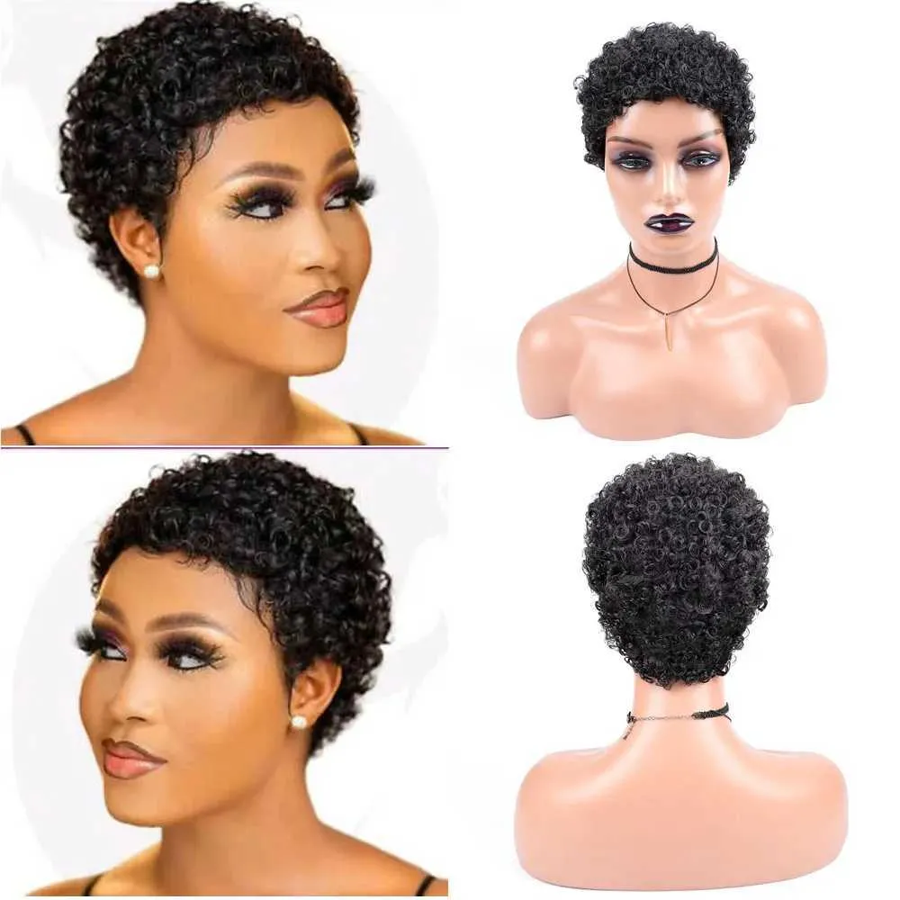 Synthetische Perücken kurze afro lockige synthetische Haar Perücken für schwarze Frauen kurze Frisuren Pixie geschnitten