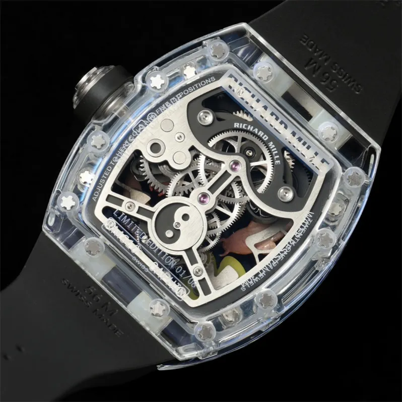 S 10 Motre be luxe Import tourbillon mechanisch uurwerk Tonvormig kunstkristallen glazen kast luxe horloge herenhorloges polshorloges Relojes 02