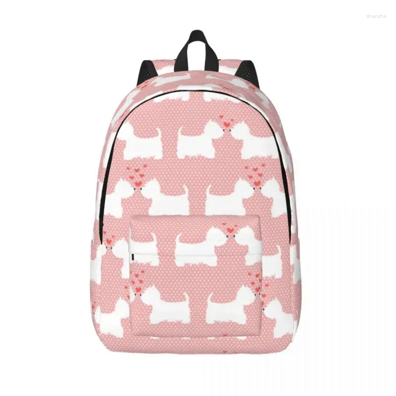 Sacos de armazenamento Rosa Westie West Highland Terrier para Homens Mulheres Estudante Escola Bookbag Dog Daypack Middle High College Travel