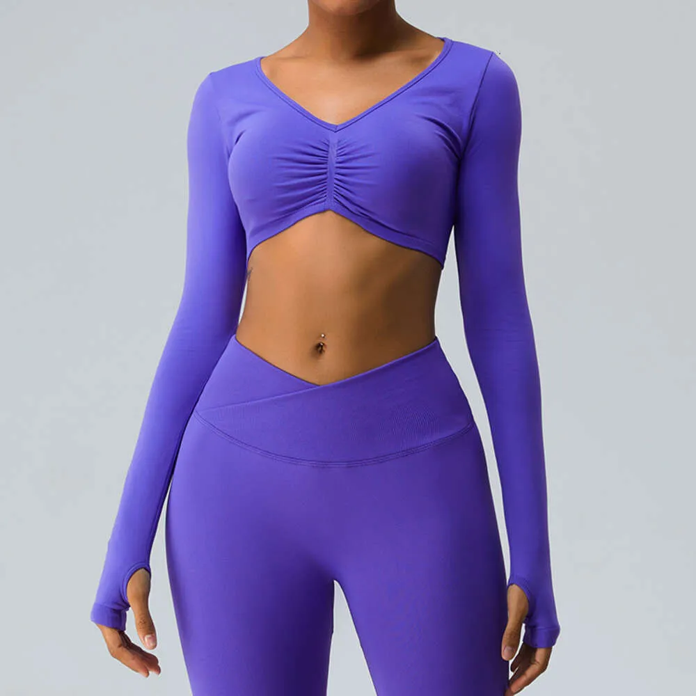 Lu Align Tight Long Sexy Sleeve Yoga Tops Outdoor Schnell trocknendes Sport-T-Shirt Gym Push-up Workout Running Nude Fiess Kleidung Top 202 Le