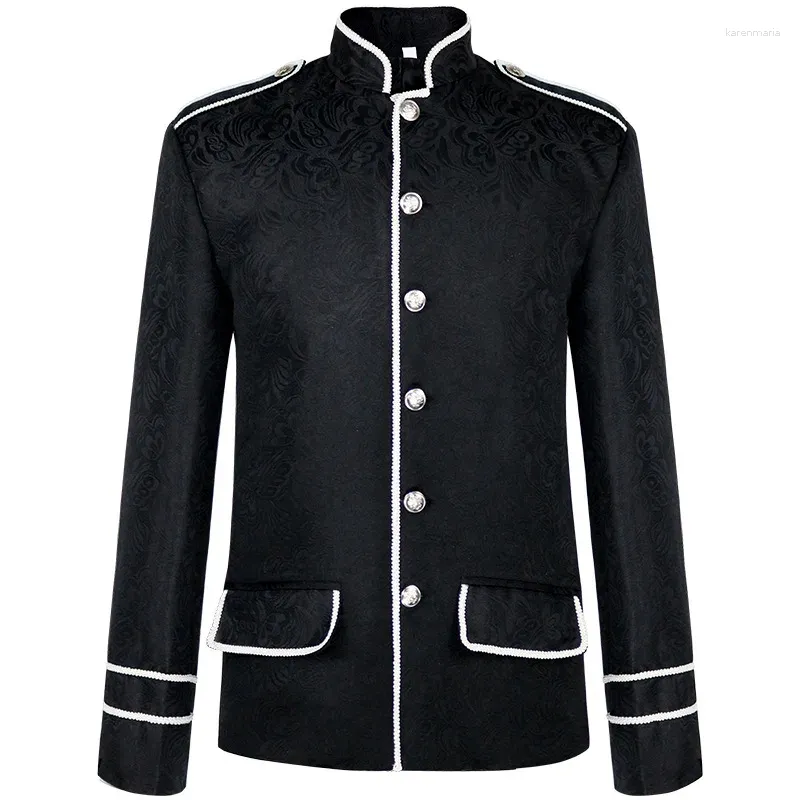 Men's Jackets Men Steampunk Jacket Gothic Military Blazer Victorian Uniform Medieval Renaissance Costume Single-breasted Short Coat