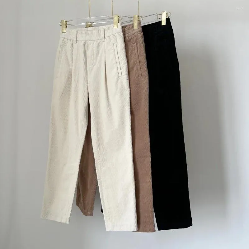 Calças femininas b/c marca italiana mulheres cintura alta retro estiramento veludo solto calças cônicas pequena qualidade reta casual