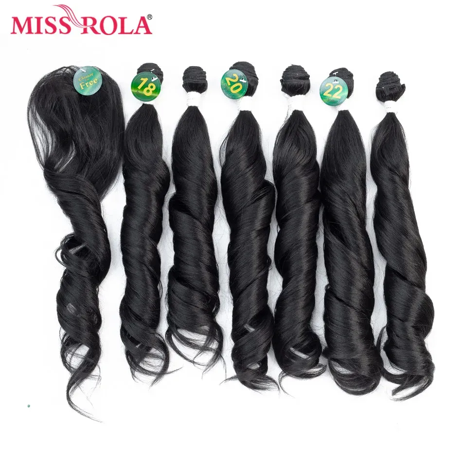 Tecer miss rola ombre pacotes com fecho de cabelo sintético pacotes com fechamento onda solta pacotes 1822 ''7 unidades/pacote cabelo tece 230g