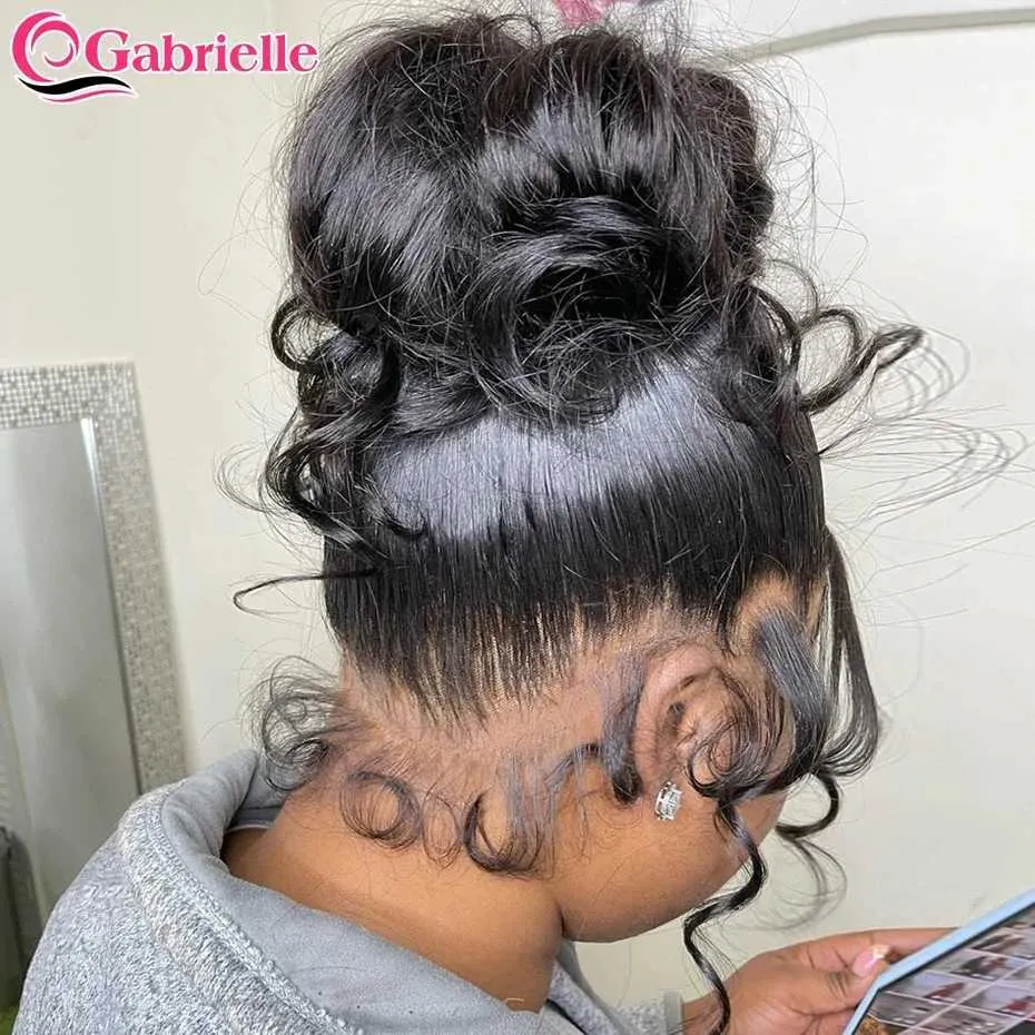 Synthetic Wigs Gabrielle 360 Full Lace Wig High Ponytail Brazilian Body Wave Lace Front Human Hair Wigs 180 Density HD Transparent Frontal Wig 240328 240327