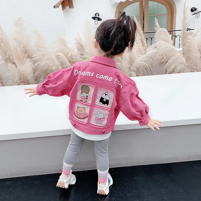 Mode meisjes roze denim jasje INS kinderen terug cartoon gat cowboy uitloper kinderen casual jas S1214