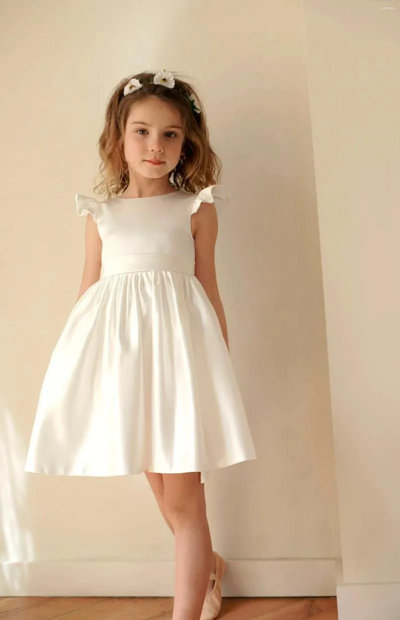 女の子のドレスサテンフラワードレスレースホワイトチュール赤ちゃん素朴