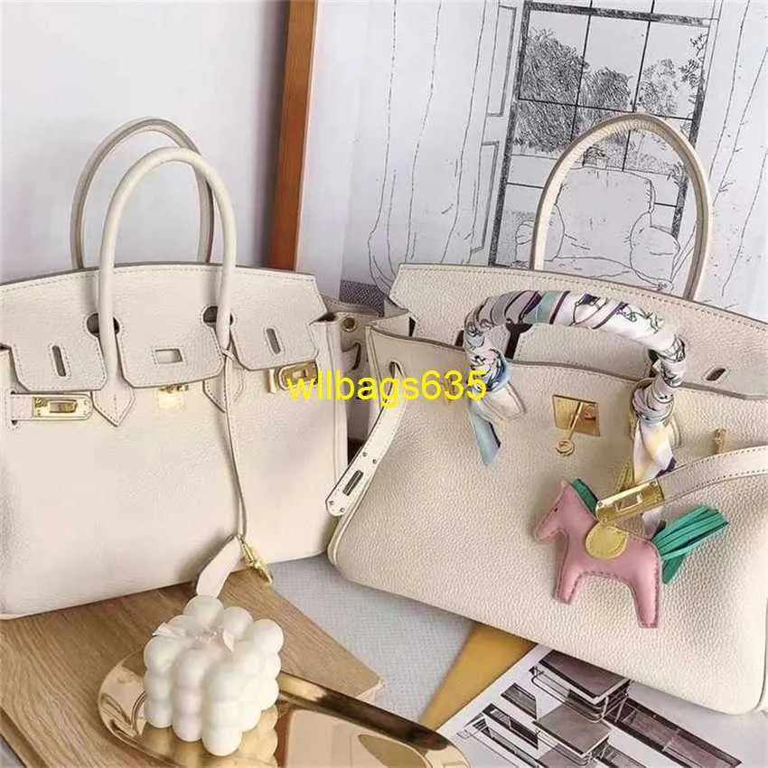 Tote Bags Genuine Leather Bk Habdbags Milk Shake White Original Leather Soft Glutinous Cowhide Natural Soft Tata Leather Platinum Bag Temper have logo HBTLJV