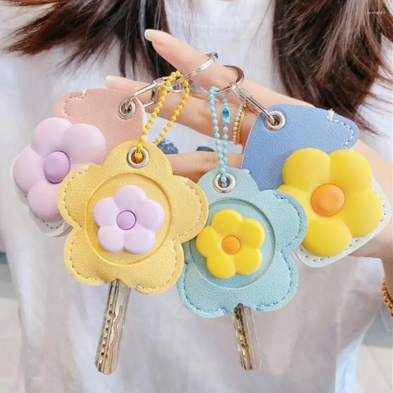Keychains Protective Case Flower Keychain Funny Cute Creative House Keyring Pendant Fashion PU Key Hanging Accessory