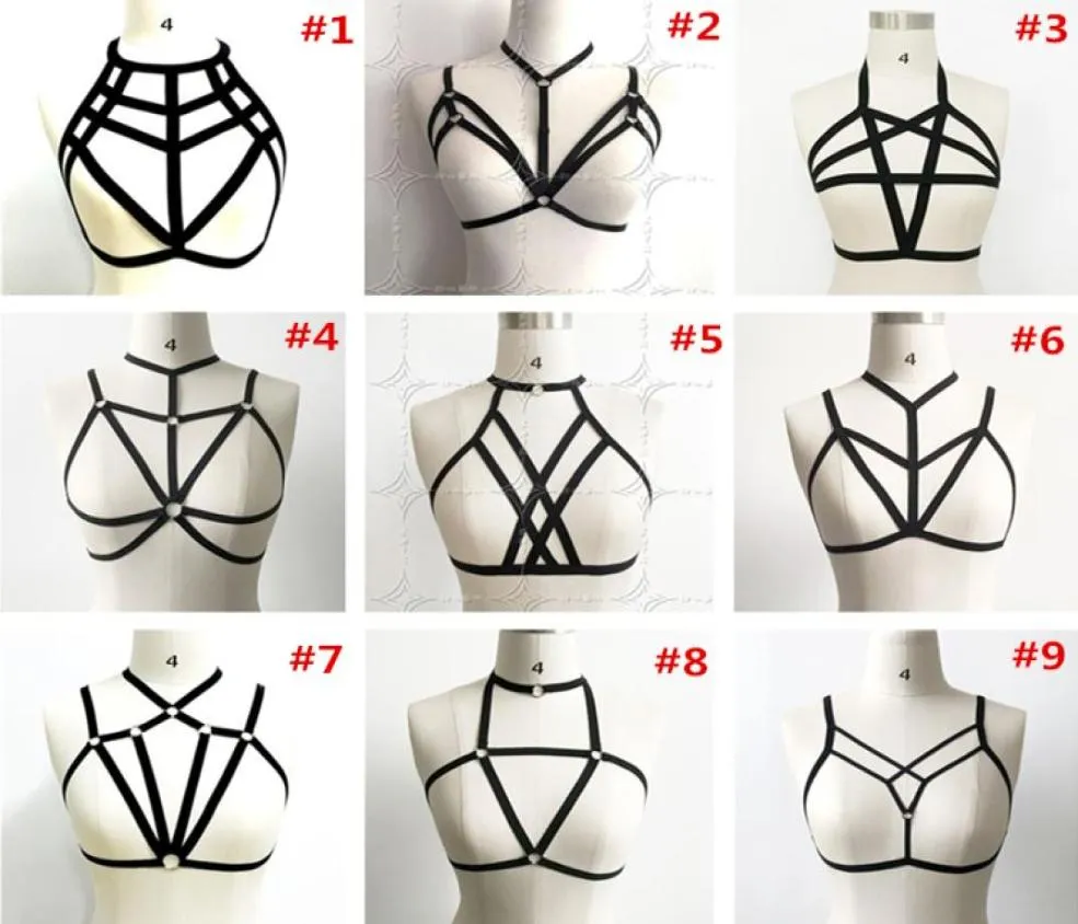 Bdsm female sexy Goth Lingerie Elastic Harness cage bra cupless lingerie Bondage Body elastic harness belt 9272223