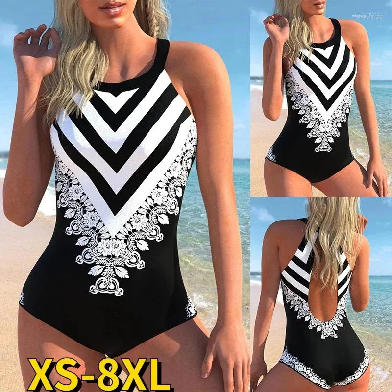 Damenbadebekleidung 2024 Sexy Print One Piece Badeanzug Tankini Große Größe Frauen Blume Vintage Bodysuit Schwimmen Beachwear Badeanzug