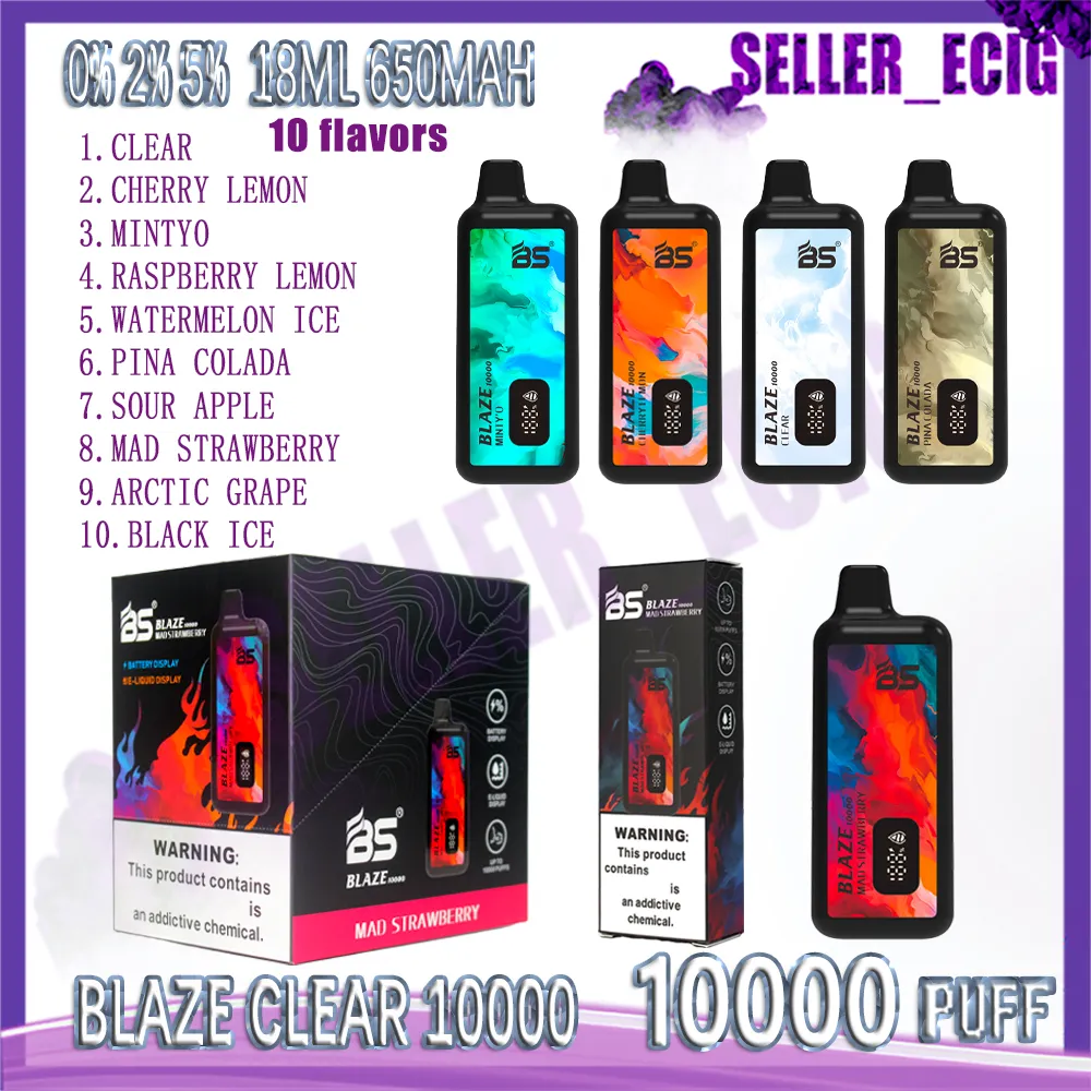 Original Breze Stiik BLAZE BS 10000 Puff Disposable E Cigarette Vaper Bar With Battery Power LED Indicator Rechargeable 650mAh 18ml 10 Flavors 10k Puff