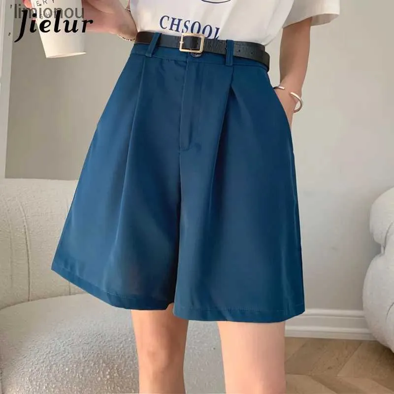 Women's Shorts Jielur Womens Loose High Waist Suit Shorts Women Black Grey Blue Five-point Shorts Female Casual Wide-leg Shorts for Women S-XLC243128