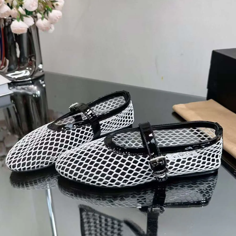 Luksusowe designerskie buty sukienki MESH BALET FLATS Comfort Real Hound-Shoe Mary Jane Women Mejczyki płaskie buty 258