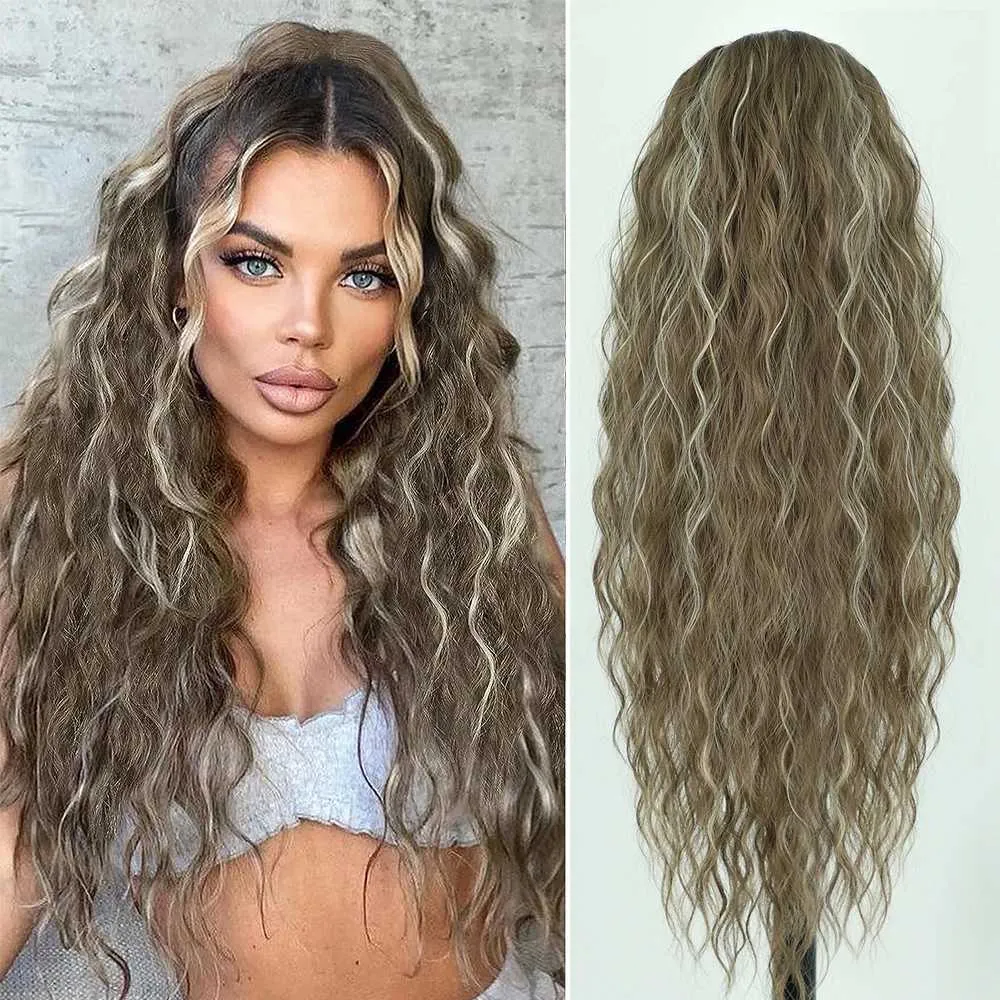 Perucas sintéticas clipe longo em rabo de cavalo onda de água cordão rabo de cavalo cabelo natural para mulheres sintético falso pônei cauda peças de cabelo 240329