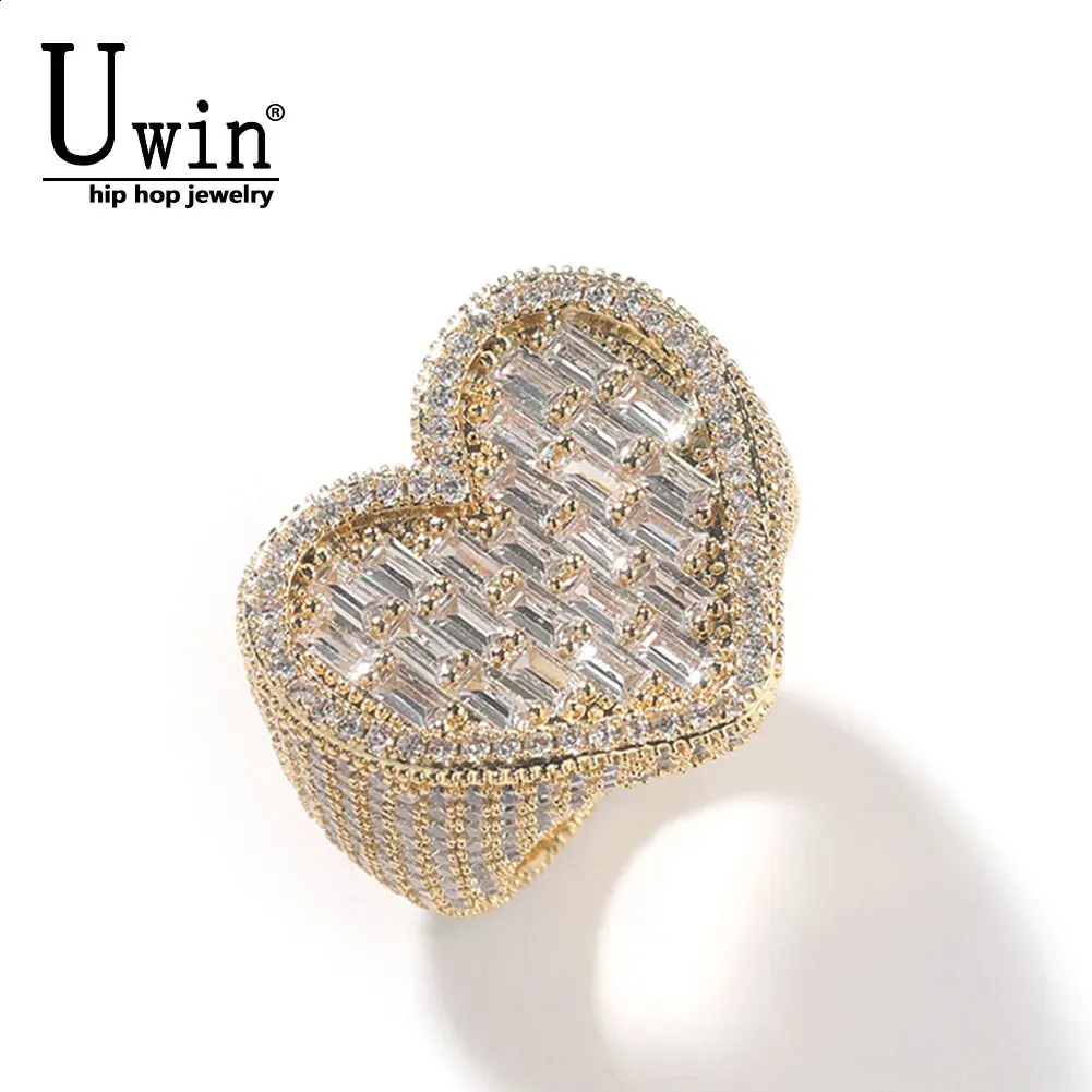 Uwin Hart Brede Ring Grote Baguette Volledige Verharde Vierkante Zirconia HipHop Ring Delicate Punk Sieraden Voor Mannen En Vrouwen 240313