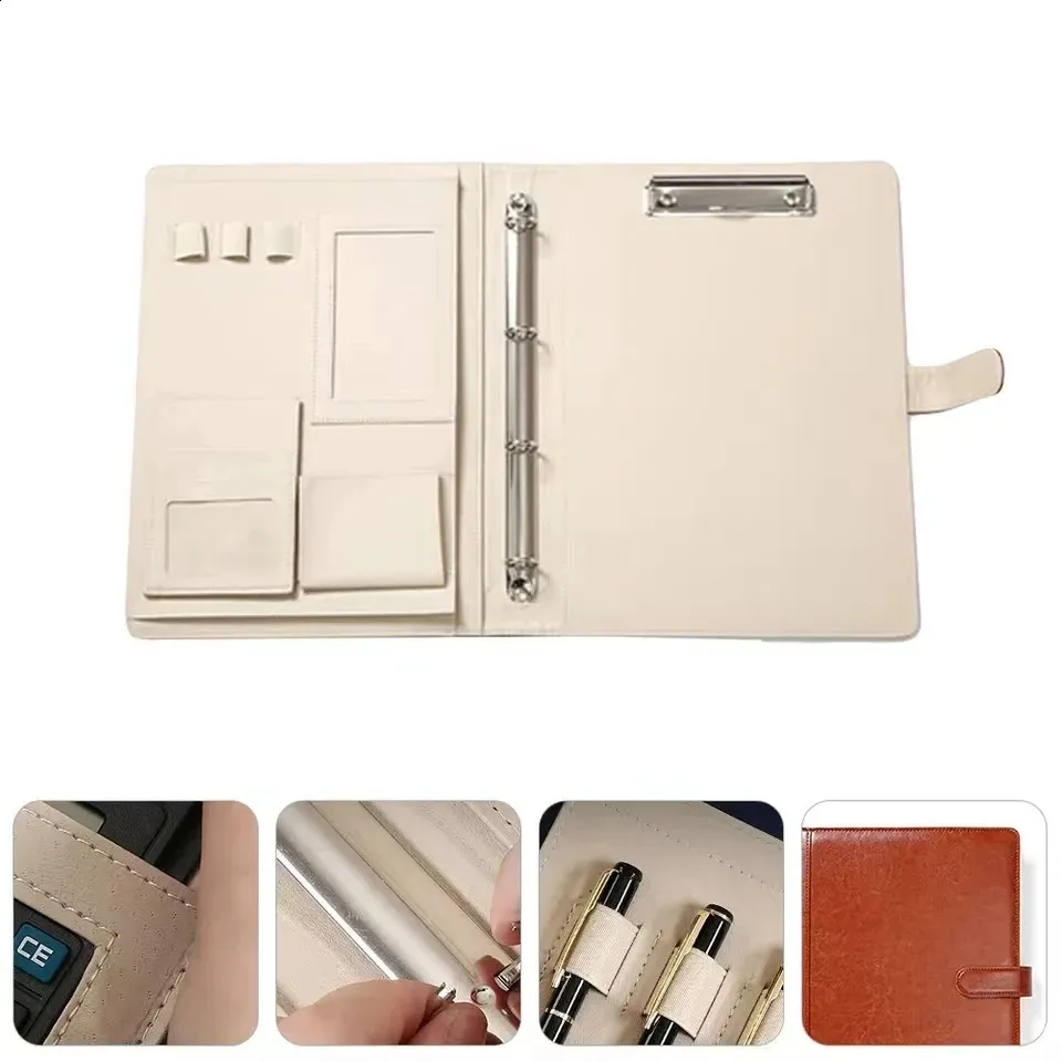 PU Skórzany Notebook Binder A4 Papierowy budżet koperta rozszerzająca Folder Plik Dokument Materiał Chic Loose Leaf Ring Office 240306